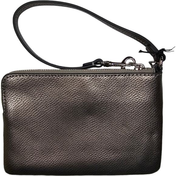 Coach Turnlock Bow Corner Zip Wristlet Gunmetal Silver Patent Leather - Picture 4 of 11